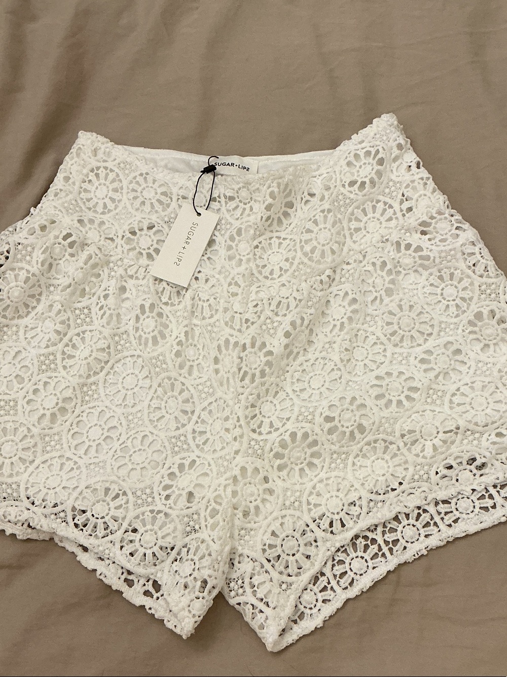 Sugarlips White Crochet Lace Lounge Shorts